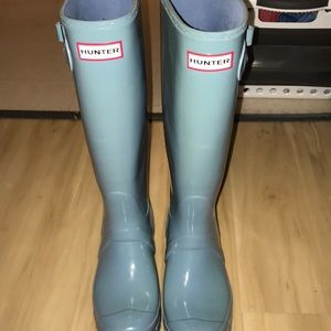 Light blue hunter rain boots